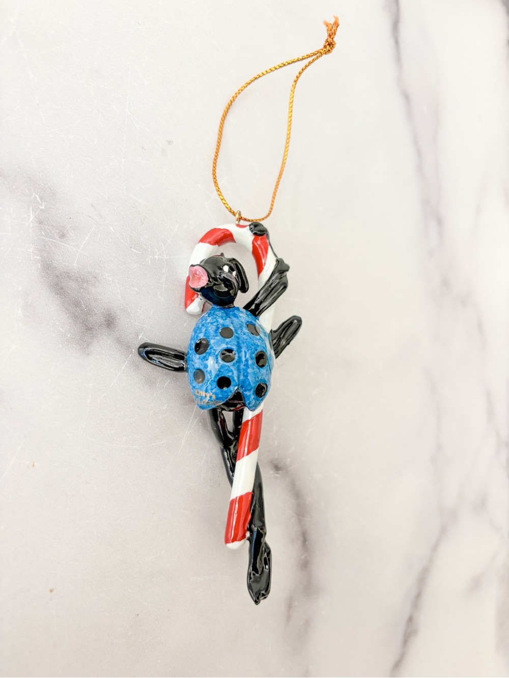 Kitty’s Critters Sweetie Blue & Red Ladybug Candy Cane Holiday Ornament